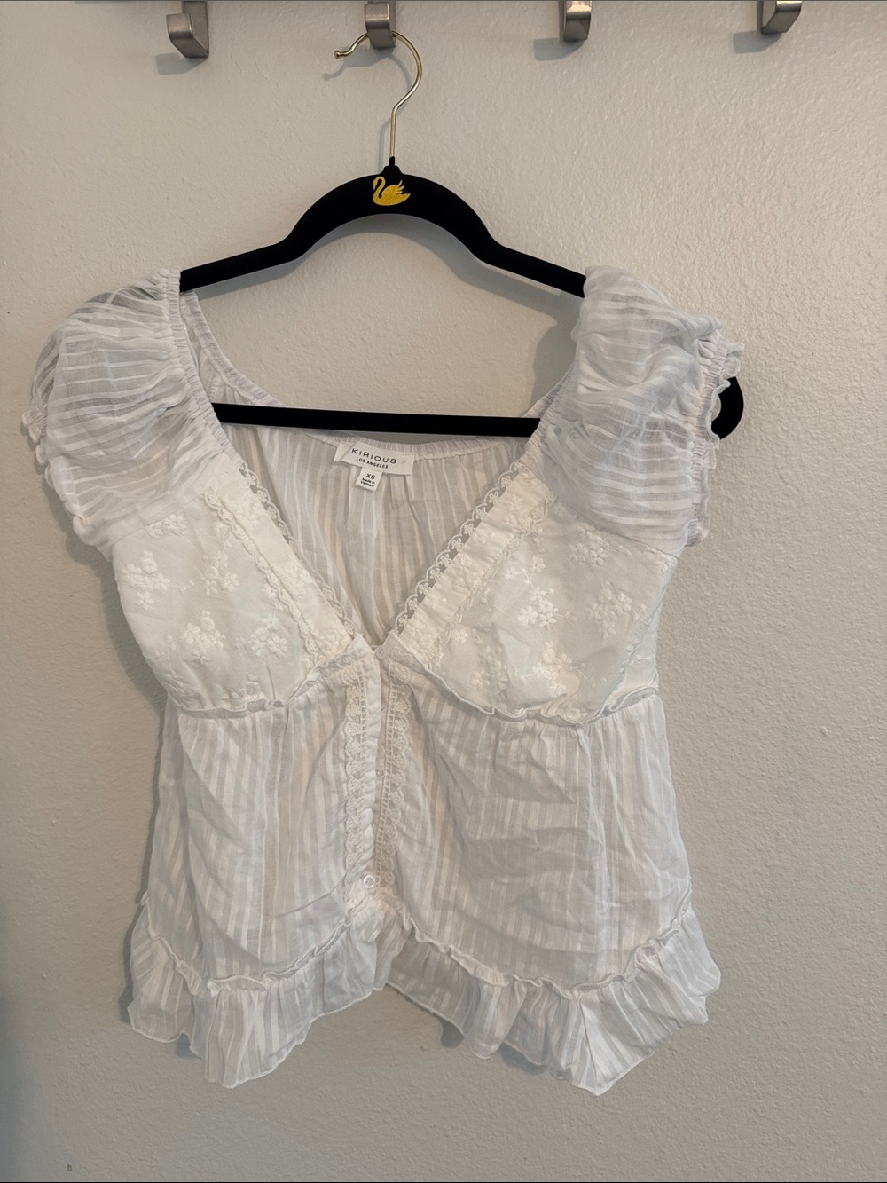 White Ruffled Embroidered Peasant Blouse - Women